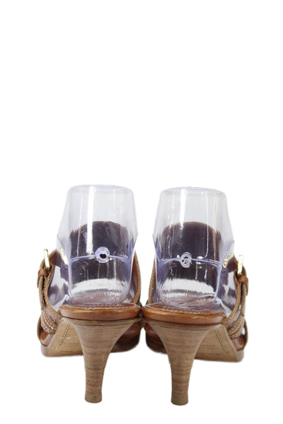Sergio Rossi Womens Leather Gold Buckle Slide On Sandal Heels Brown Size 38 8