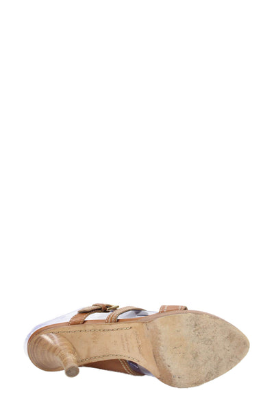 Sergio Rossi Womens Leather Gold Buckle Slide On Sandal Heels Brown Size 38 8