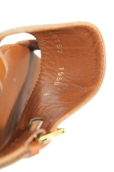 Sergio Rossi Womens Leather Gold Buckle Slide On Sandal Heels Brown Size 38 8