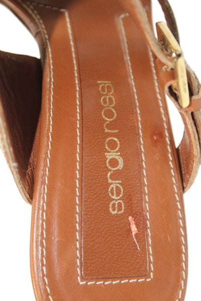 Sergio Rossi Womens Leather Gold Buckle Slide On Sandal Heels Brown Size 38 8