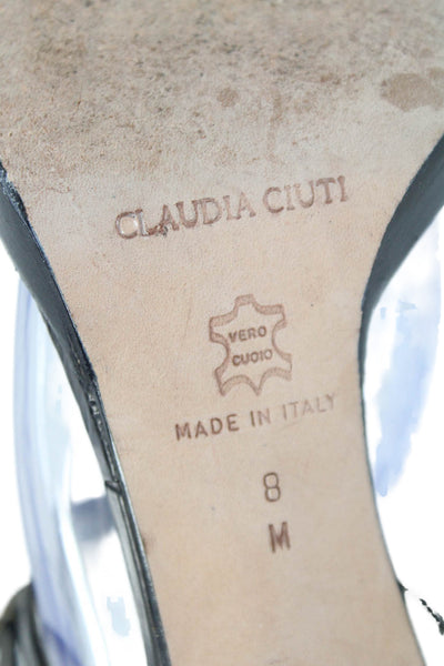Claudia Ciuti Womens Leather Circle T Strap Sandal Heels Black Size 8 Medium