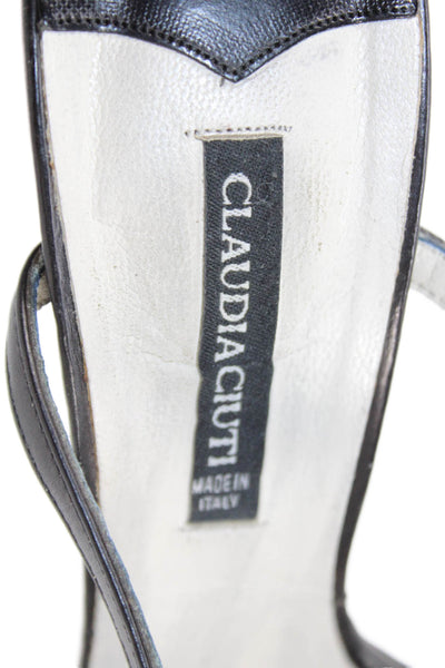 Claudia Ciuti Womens Leather Circle T Strap Sandal Heels Black Size 8 Medium