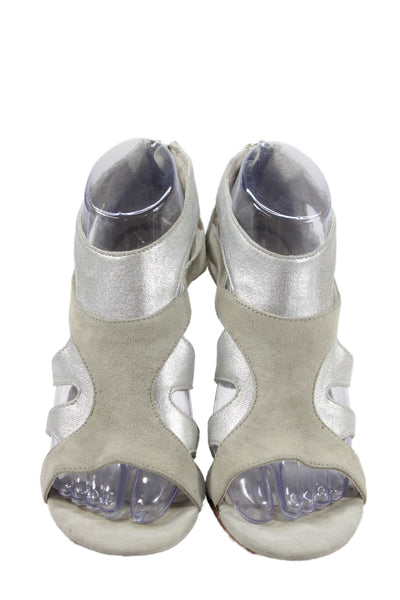 Charles David Womens Leather Cut Out Sandal Heels Beige Silver Size 8