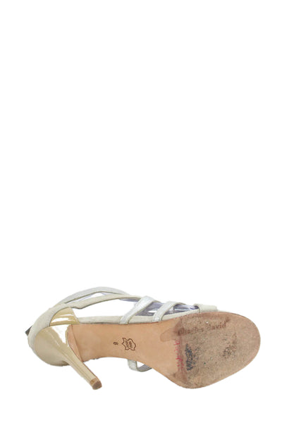 Charles David Womens Leather Cut Out Sandal Heels Beige Silver Size 8
