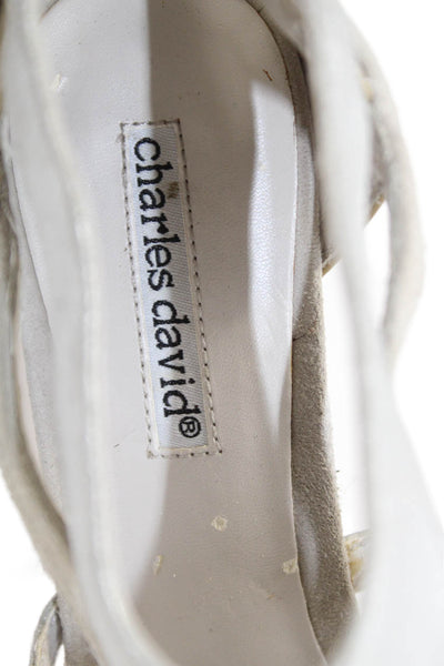 Charles David Womens Leather Cut Out Sandal Heels Beige Silver Size 8