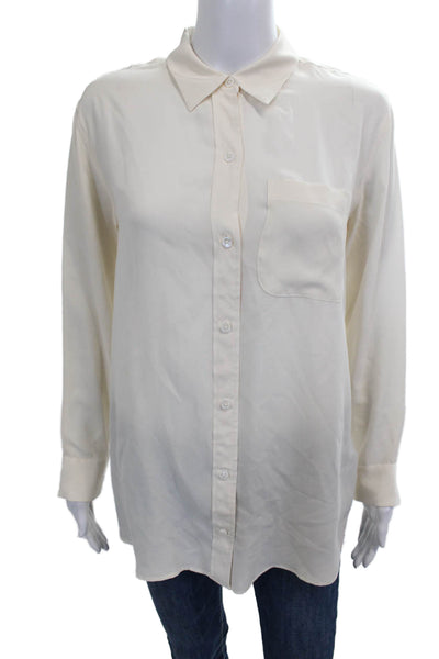 Equipment Femme Women Silk Collared Button-Up Blouse Ivory Long Sleeve Size XS