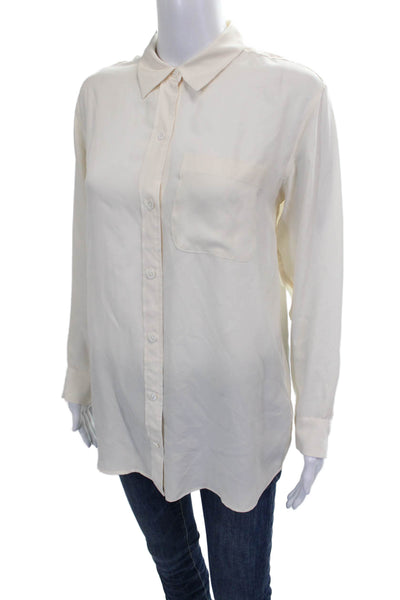 Equipment Femme Women Silk Collared Button-Up Blouse Ivory Long Sleeve Size XS