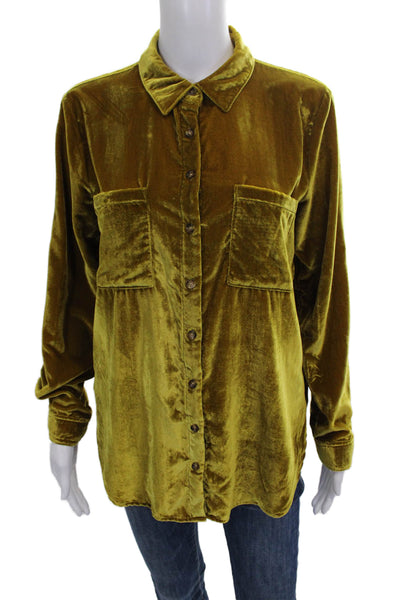 Maeve Anthropologie Womens Collared Button-Up Top Yellow Long Sleeve Size 4