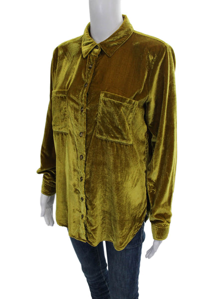 Maeve Anthropologie Womens Collared Button-Up Top Yellow Long Sleeve Size 4