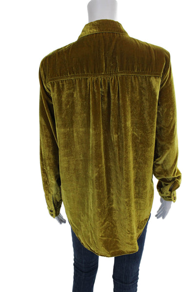 Maeve Anthropologie Womens Collared Button-Up Top Yellow Long Sleeve Size 4