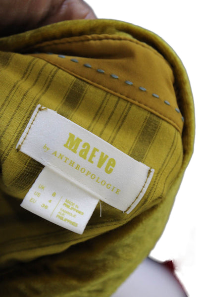 Maeve Anthropologie Womens Collared Button-Up Top Yellow Long Sleeve Size 4