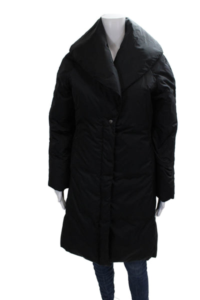 Cole Haan Womens Black Nylon Puffer Jacket Snap Closure Long Sleeve Size S