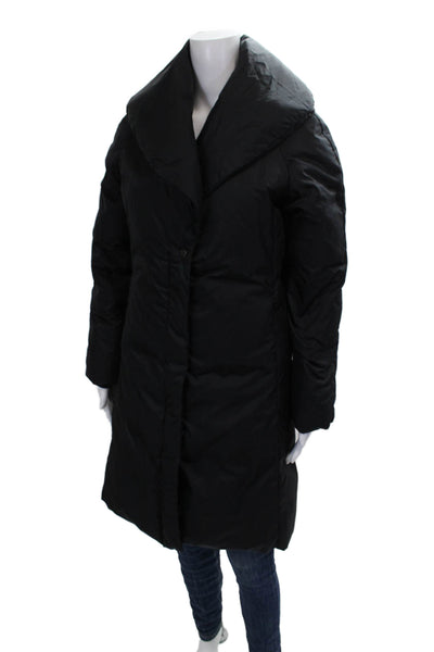 Cole Haan Womens Black Nylon Puffer Jacket Snap Closure Long Sleeve Size S