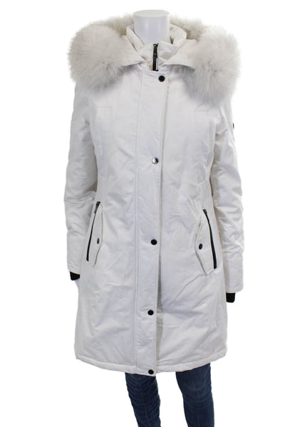 1 Madison Womens White Parka Zip Closure Long Sleeve Winter Size S