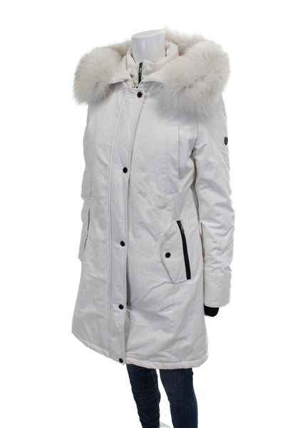 1 Madison Womens White Parka Zip Closure Long Sleeve Winter Size S