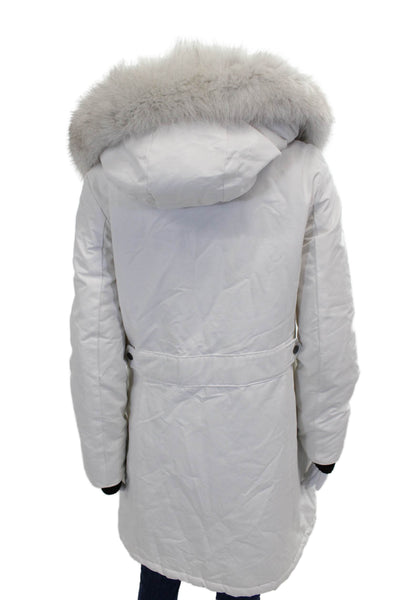 1 Madison Womens White Parka Zip Closure Long Sleeve Winter Size S