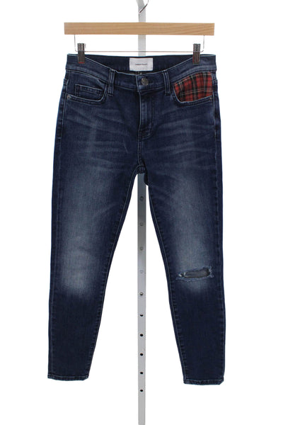 Current/Elliott Womens Skinny Plaid Denim Jeans Button Size 27