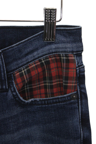 Current/Elliott Womens Skinny Plaid Denim Jeans Button Size 27