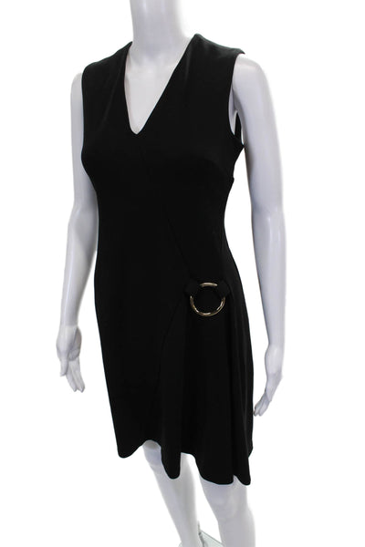 Calvin Klein Women Black Sheath Dress V-Neck Sleeveless Zip Size 6