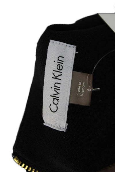 Calvin Klein Women Black Sheath Dress V-Neck Sleeveless Zip Size 6