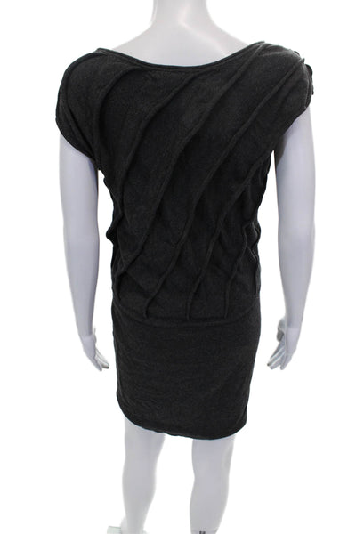 Max Studio Women Sweater Dress Gray Short Sleeve Round Neck Size XS