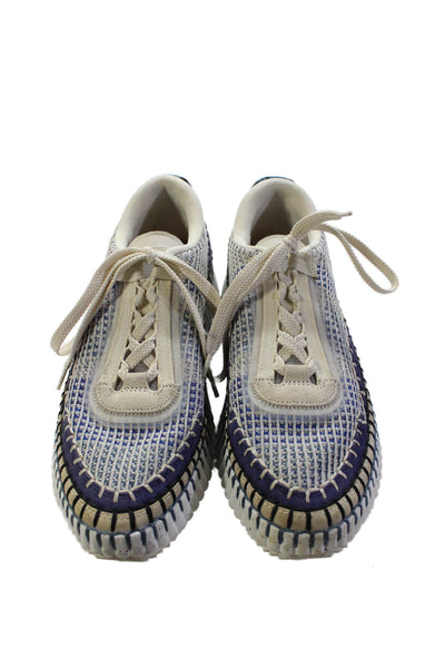 Chloe Womens Lace Up Knit Chunky Nama Low Top Sneakers Blue White Size 39