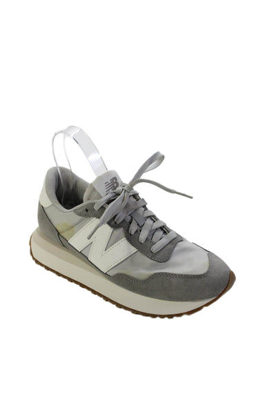 New Balance Womens Lace Up Suede Nylon Logo Trainers Sneakers Gray Size 9.5