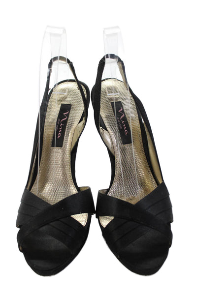 Nina Womens Slip On Slingback Open Toe Heels Black Size 8M