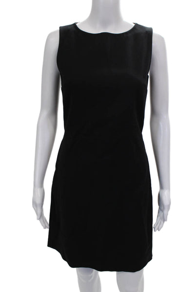 Theory Womens Sleeveless Sheath Dress Black Round Neck Zip Size 2