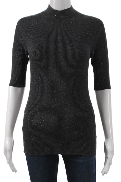Peserico Women Black Mock Neck Short Sleeve T-Shirt Size 40