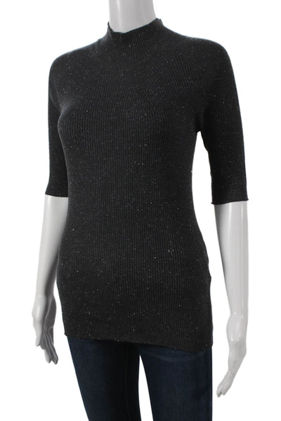 Peserico Women Black Mock Neck Short Sleeve T-Shirt Size 40