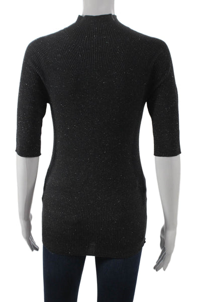 Peserico Women Black Mock Neck Short Sleeve T-Shirt Size 40