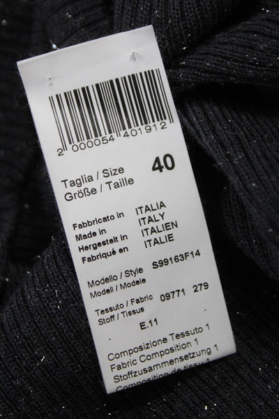 Peserico Women Black Mock Neck Short Sleeve T-Shirt Size 40