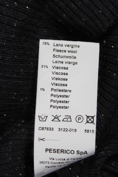 Peserico Women Black Mock Neck Short Sleeve T-Shirt Size 40