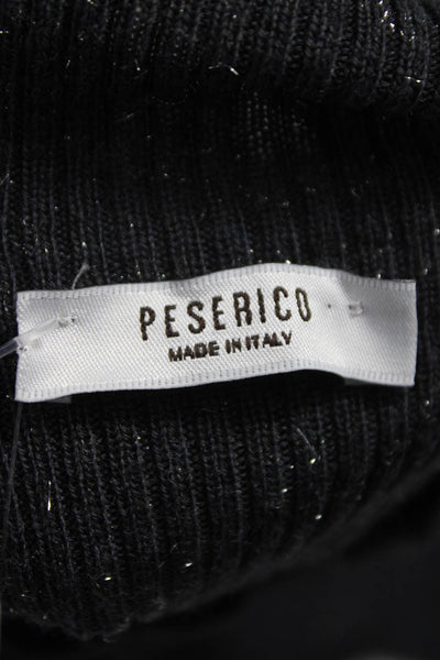 Peserico Women Black Mock Neck Short Sleeve T-Shirt Size 40