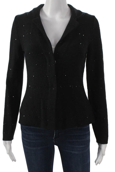 Amina Rubinacci Womens Basic Jacket Black Wool V Neck Long Sleeve Size 40