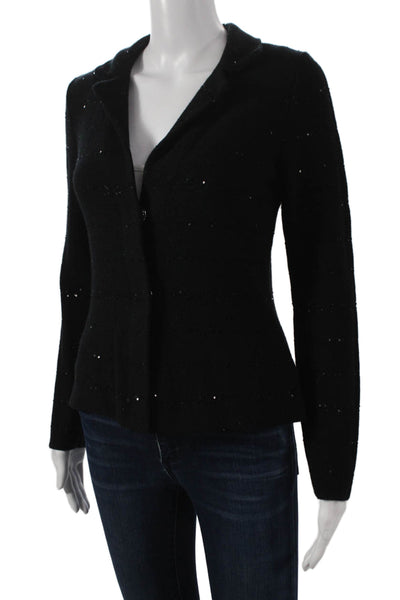 Amina Rubinacci Womens Basic Jacket Black Wool V Neck Long Sleeve Size 40
