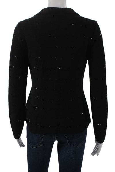 Amina Rubinacci Womens Basic Jacket Black Wool V Neck Long Sleeve Size 40