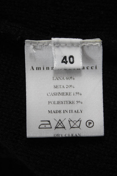 Amina Rubinacci Womens Basic Jacket Black Wool V Neck Long Sleeve Size 40