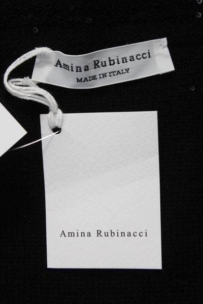 Amina Rubinacci Womens Basic Jacket Black Wool V Neck Long Sleeve Size 40