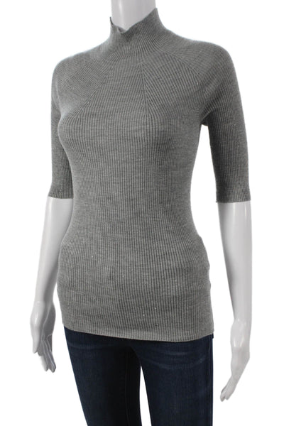 Peserico Womens Basic Gray Mock Neck Short Sleeve Sweater Wool Viscose Size 40