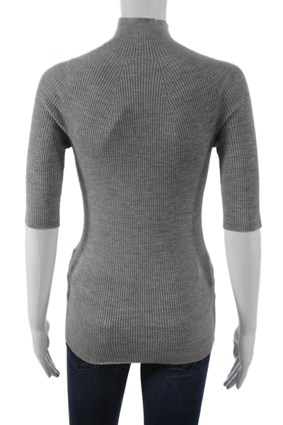 Peserico Womens Basic Gray Mock Neck Short Sleeve Sweater Wool Viscose Size 40