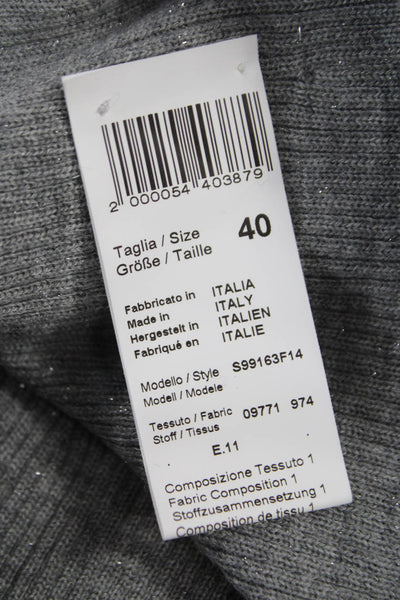 Peserico Womens Basic Gray Mock Neck Short Sleeve Sweater Wool Viscose Size 40