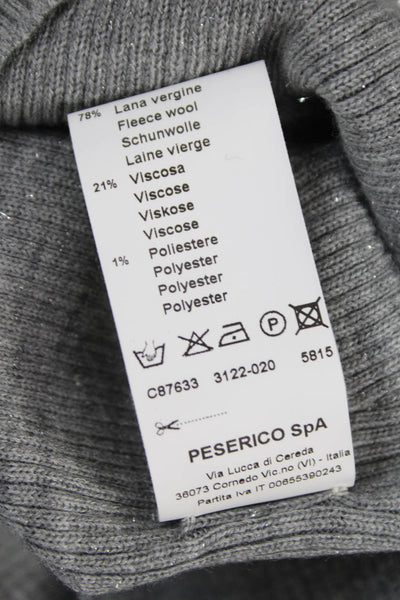 Peserico Womens Basic Gray Mock Neck Short Sleeve Sweater Wool Viscose Size 40