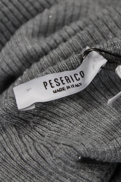 Peserico Womens Basic Gray Mock Neck Short Sleeve Sweater Wool Viscose Size 40