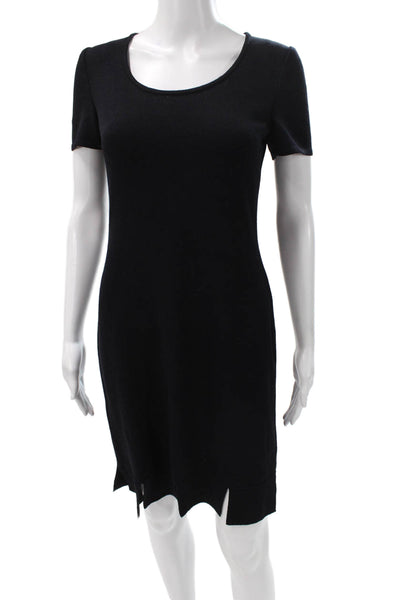 St. John Collection Womens Sweater Dress Black Wool Knee Short Sleeve Size 2