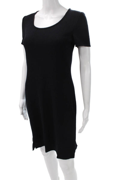 St. John Collection Womens Sweater Dress Black Wool Knee Short Sleeve Size 2