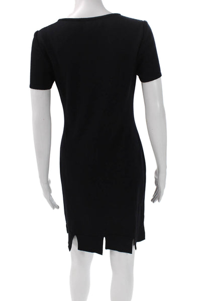 St. John Collection Womens Sweater Dress Black Wool Knee Short Sleeve Size 2