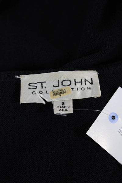 St. John Collection Womens Sweater Dress Black Wool Knee Short Sleeve Size 2