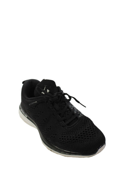 APL Womens Lace Up Knit Low Top Running Sneakers Black White Size 9